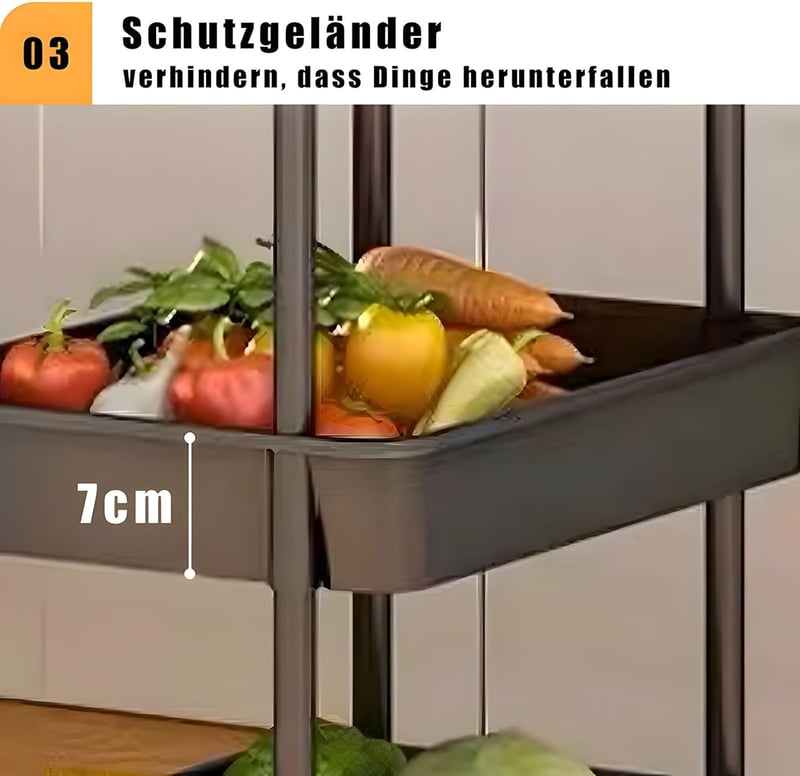 MaxEarn 5 szintes konyhai görgős állvány, 132 cm, fekete, sokoldalú tárolórendszer konyhába, irodába