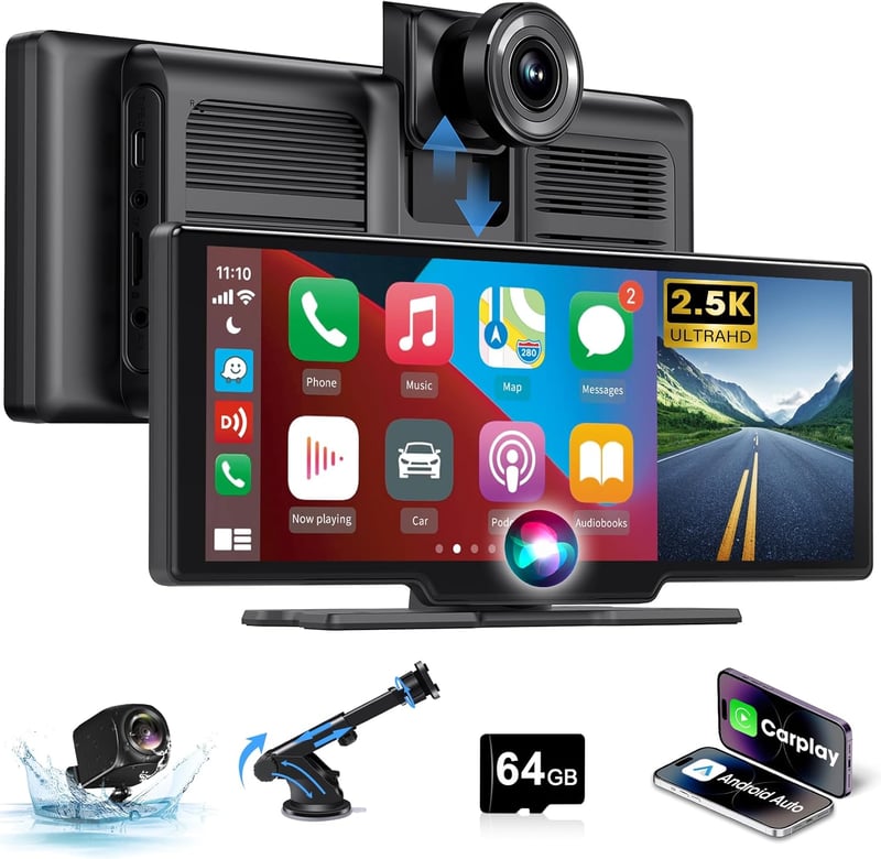 Driveplay 10,26" Vezeték Nélküli Carplay Autós Kijelző 2,5K Fedélzeti Kamerával - Tükrözés, Dupla Bluetooth 5.0, Siri/Google Támogatás, 64GB