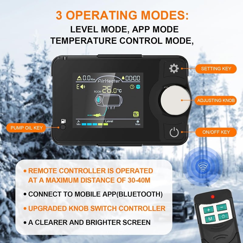 LIKACI 5KW-8KW Dízel Állófűtés 12V/24V Bluetooth Vezérléssel - LCD Kijelzős Léghevítő Távirányítóval Lakóautókhoz, Garázsokhoz