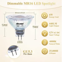 DiCUNO GU5.3 LED Izzó 6W - Dimmelhető MR16 Spotlámpa, 4000K Természetes Fehér, 440lm, 12V, 60W Halogén Helyettesítő, 40° Szórási Szög, 10 Da 2
