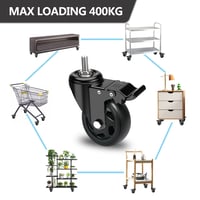 RRIUTO Bútor Görgő Fékkel - 75 mm Forgó Kerekek M10x30 mm Csavarral, 360° Forgás, Dupla Csapágy, 4 db Teherbíró Kerék Bútorokhoz, 400 kg Teh 7