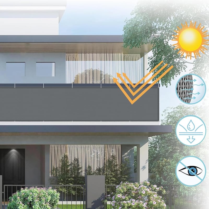 AXT SHADE Átlátszatlan Erkélytakaró HDPE Anyagból - UV Védelem, Erkélyborítás, Szélvédő Erkélyháló Kábelkötegelőkkel, 90x600 cm