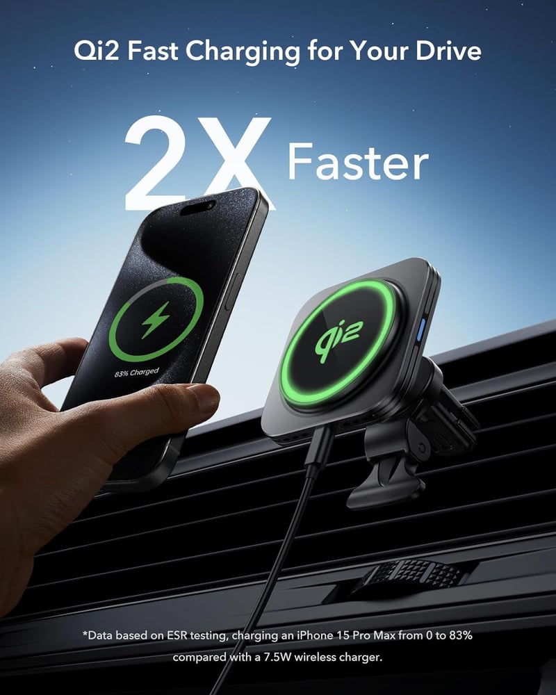 ESR 15W MagSafe autós töltő iPhone 15/14/13-hoz, Qi2 tanúsított, fekete