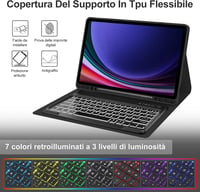 FOGARI Bluetooth Billentyűzet Samsung Galaxy Tab S9 Ultra 5G 14,6" Tablethez - Levehető Mágneses Tok 7 Színű Háttérvilágítással, Fekete 6