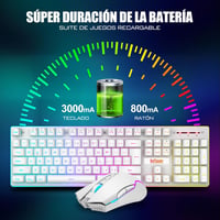 RedThunder K10 Vezeték Nélküli Mechanikus Érzetű Gamer Billentyűzet - LED Háttérvilágítás, 3800mAh Akkumulátor + 7D Egér, PC/PS5/Xbox 3
