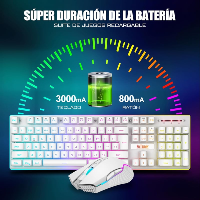 RedThunder K10 Vezeték Nélküli Mechanikus Érzetű Gamer Billentyűzet - LED Háttérvilágítás, 3800mAh Akkumulátor + 7D Egér, PC/PS5/Xbox