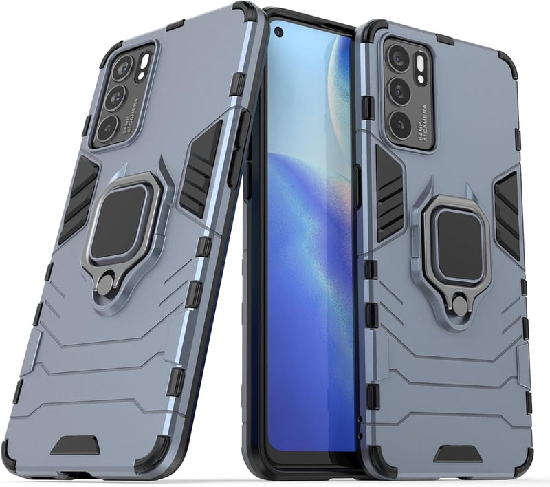 Oppo Reno6 5G Kék Tok + 2 Üvegfólia, Forgatható Gyűrűs Állvánnyal