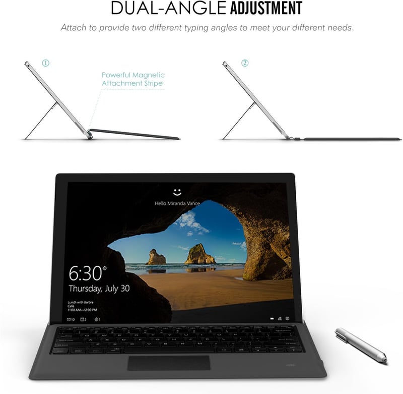 MoKo Bluetooth Billentyűzet Microsoft Surface Pro 7/6/5/4/3 Tablethez - 7 Színű LED Háttérvilágítás, Beépített Touchpad, Újratölthető Akkumu