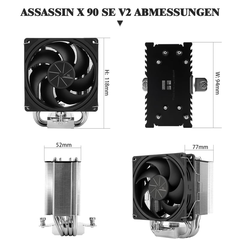 Thermalright ASSASSIN X 90 SE V2 CPU hűtő, 4 hőcső, AMD és Intel kompatibilis