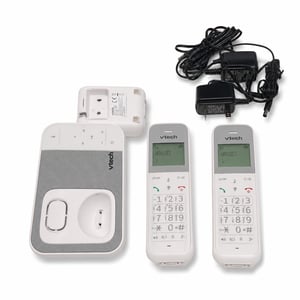 Bezdrôtový telefón VTech XS1051 DECT s 2 slúchadlami, záznamníkom, blokovaním hovorov, hlasitým odposluchom a zosilňovačom hlasitosti – používaný