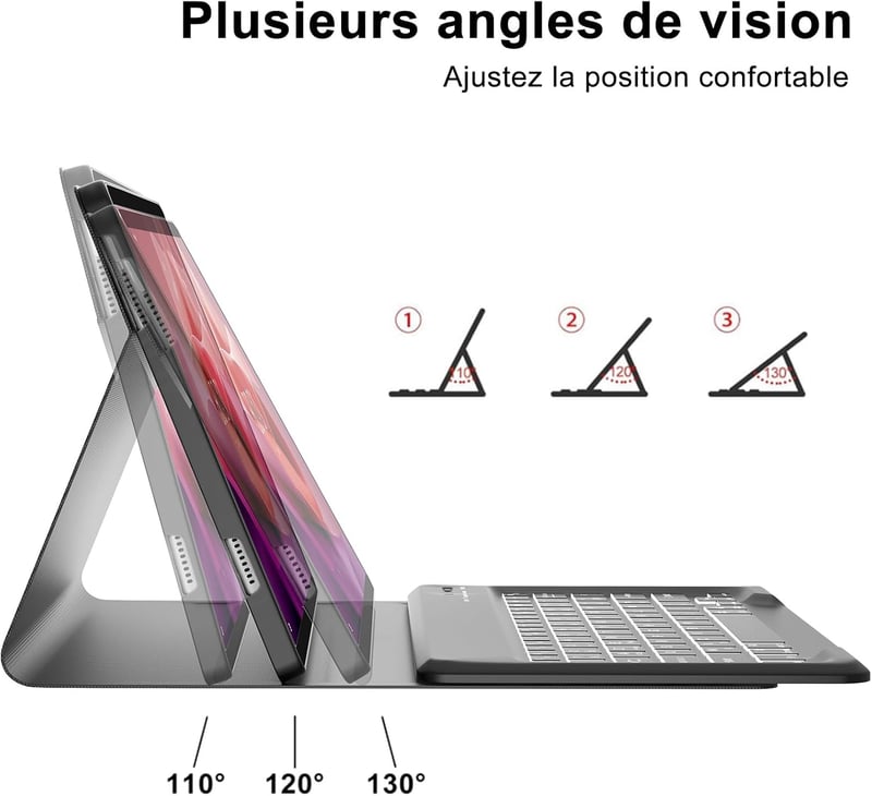 FARYODI billentyűzet Lenovo Tab P12 12.7 hüvelykes (2023) táblagéphez – 7 színű háttérvilágítással, levehető vezeték nélküli Bluetooth billentyűzet francia AZERTY kiosztással, fekete – kompatibilis a Lenovo Tab P12 12.7" 3K (TB371FC)