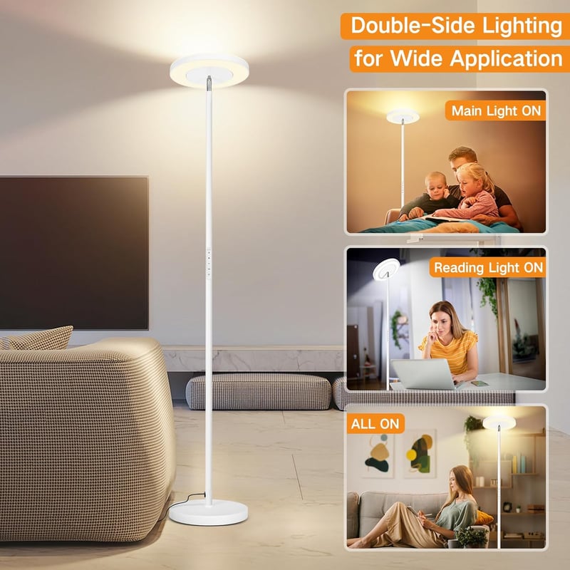 OUTON LED Állólámpa 34W - Kétirányú Fényforrás, Távirányítós és Érintésvezérelt, 4 Színhőmérséklet, Tompítható, Nappali és Hálószoba Világít