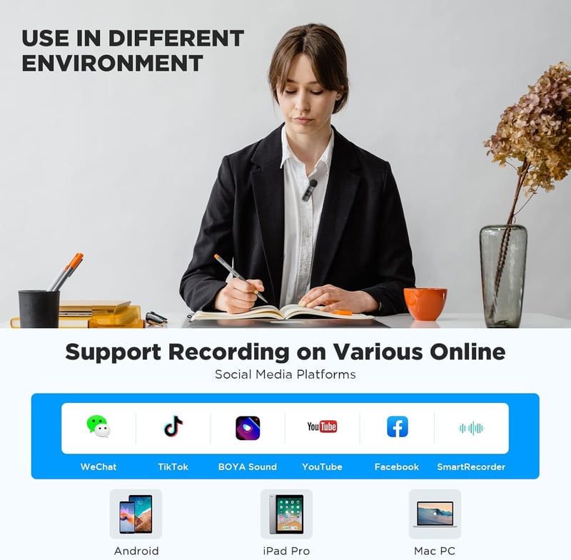 BOYA BY-V10 USB-C vezeték nélküli mini csíptetős mikrofon Android/iPhone15/laptop-hoz