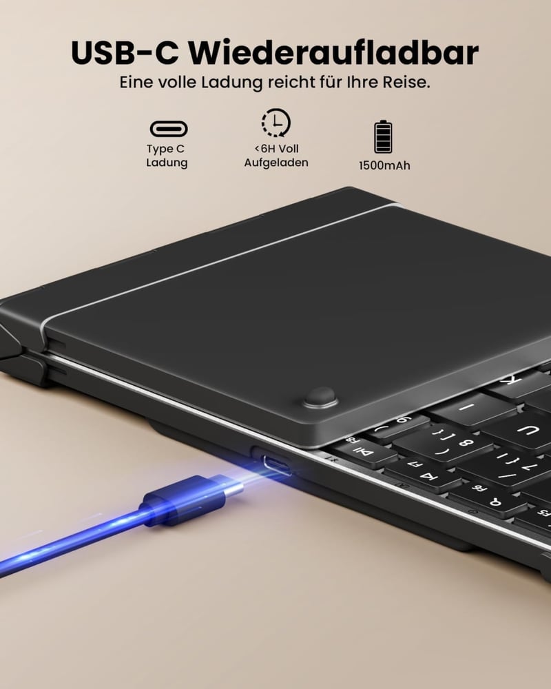 ProtoArc XK01 Plus Bluetooth QWERTZ Összecsukható Billentyűzet Numerikus Résszel - 3 Csatornás Kapcsolat iPad iOS Android Windows Eszközökhö