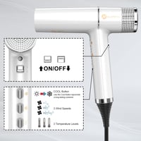 slopehill Hajszárító Kefe Nélküli Motorral - 2000W, Ultrakönnyű 268g, LED Kijelző, Ionos Technológia, 3 Hőfokozat, Memória Funkcióval, Fehér 4