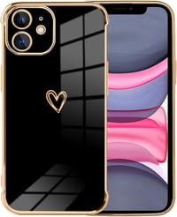 iPhone 11 Fekete Szilikon Tok Arany Szívecskékkel - Ütésálló, Lányos Dizájn 2