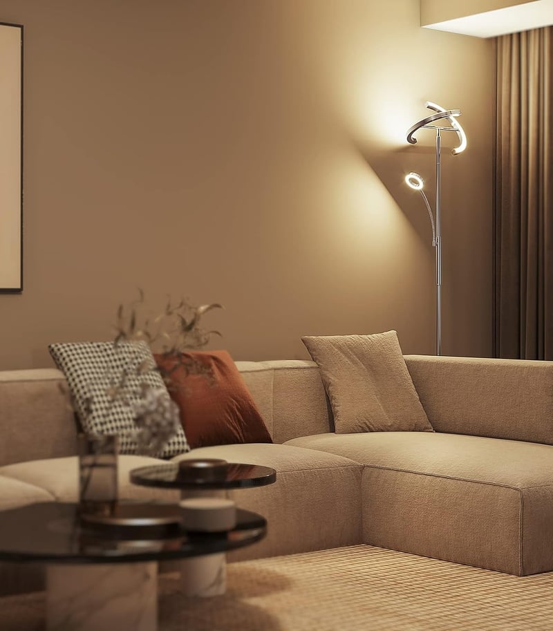 ANTENLICHT 2 az 1-ben Dimmelhető LED Állólámpa, Ezüst, 20W+7W Olvasólámpával, Távirányítós, 4 Színhőmérséklettel, 350° Forgatható, Nappali é