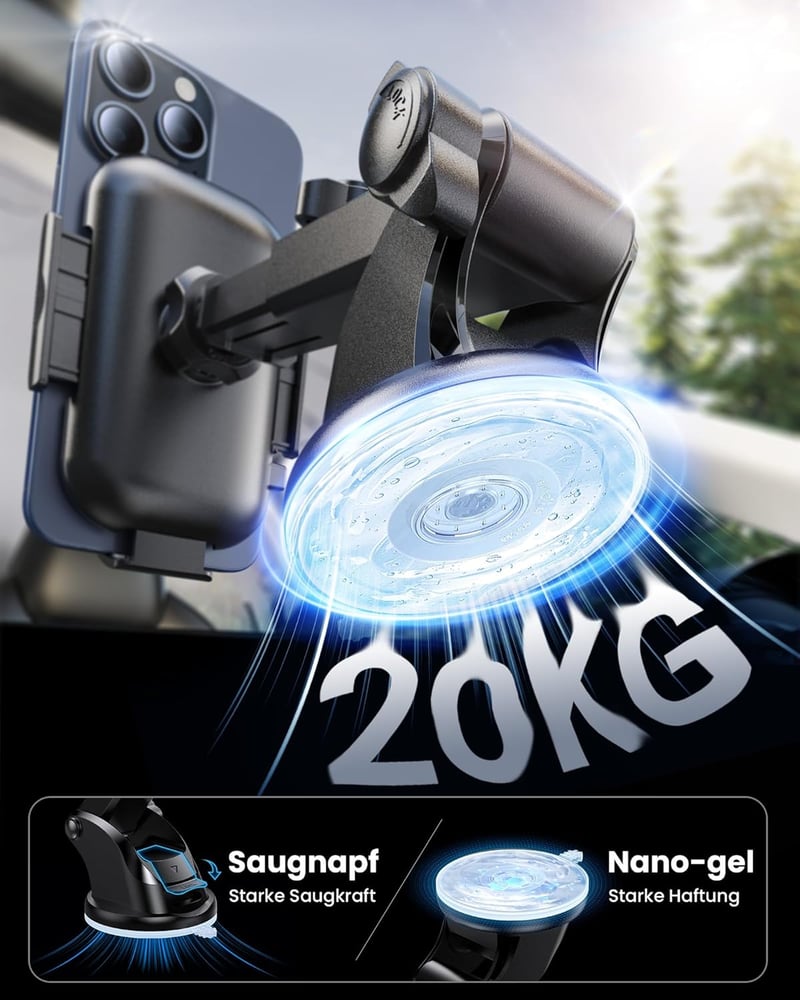 andobil 3-in-1 Univerzális Autós Telefontartó - Szellőzőrácsra és Szélvédőre, Karbon Fekete, iPhone Samsung Huawei Xiaomi Kompatibilis
