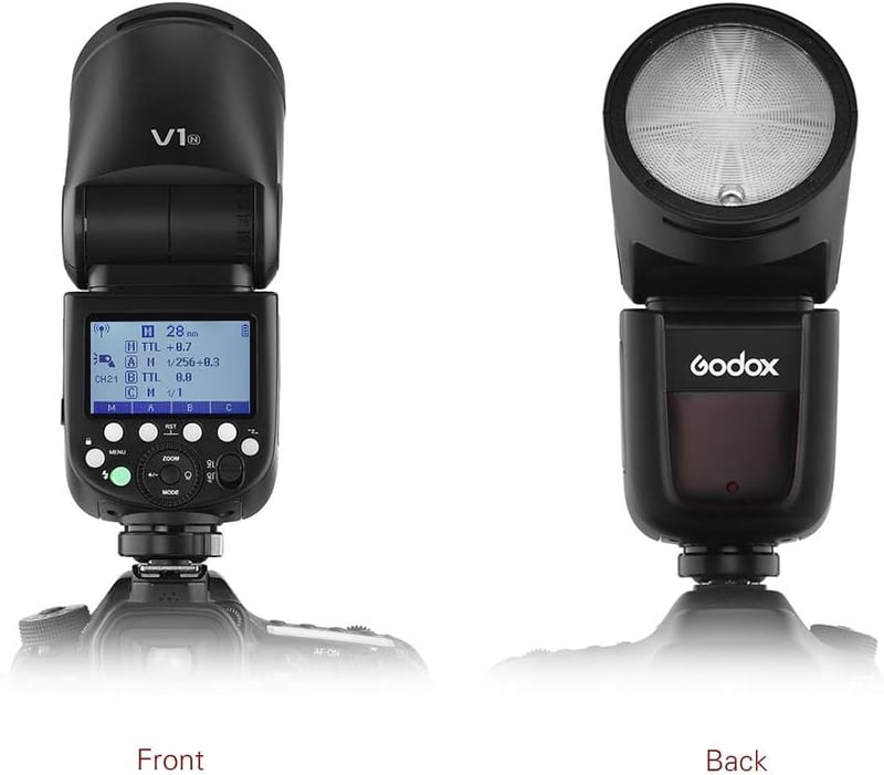Godox V1N Professzionális Vaku Kerek Fejjel - 2.4G Vezeték Nélküli Fresnel Zoom Vakupapucs - Nikon D5300 D750 D850 D7100 Z7 Fényképezőgépekh