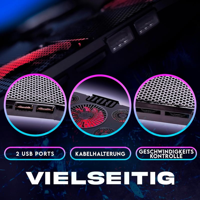 KLIM Cyclone Laptop Hűtő és Állvány - 5 Ventilátoros Hűtőpad Túlmelegedés Ellen - Kompatibilis PC, PS4, Xbox One Készülékekkel - Piros - red