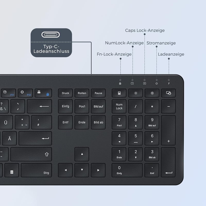 seenda SK38-3 Vezeték Nélküli Billentyűzet-Egér Szett, Ultravékony Újratölthető, Ergonomikus, Szilikon Porvédővel, PC/Laptop/Smart TV, QWERT