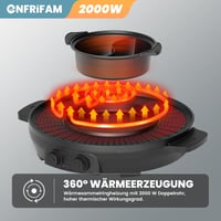 ENFRIFAM 2000W Elektromos Hot Pot és Raclette Grill, 8 Személyes, Kettős Főzőzóna, Független Hőmérséklet Szabályozás, Tapadásmentes Bevonat 4