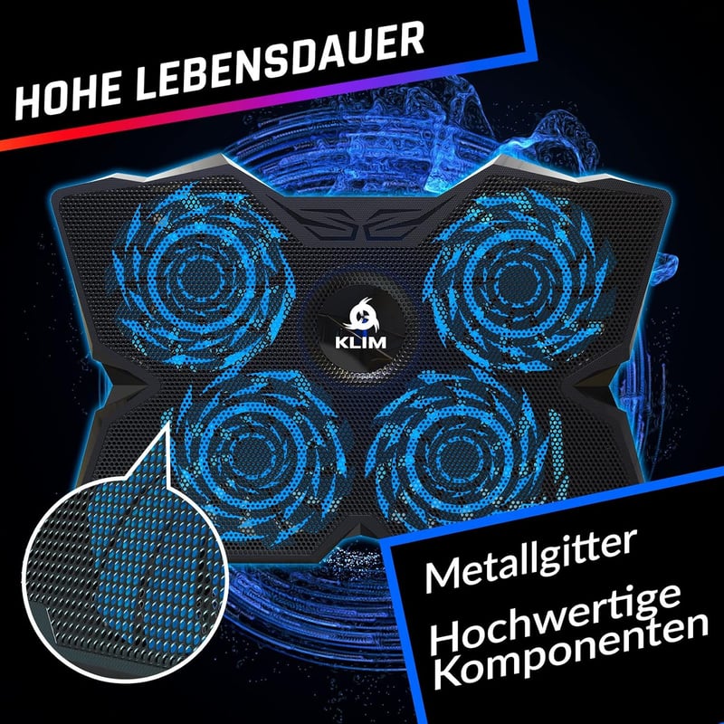 KLIM Wind Diamond 4 ventilátoros laptop hűtő - Erős 1200 RPM - PS4 PS5 kompatibilis - teal