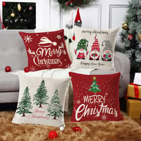 Decorative Karácsonyi Párnahuzat Szett 4 db - Mikulás, Rénszarvas, Hópehely Mintás Len Díszpárna Huzat, 45 x 45 cm, Géppel Mosható 6