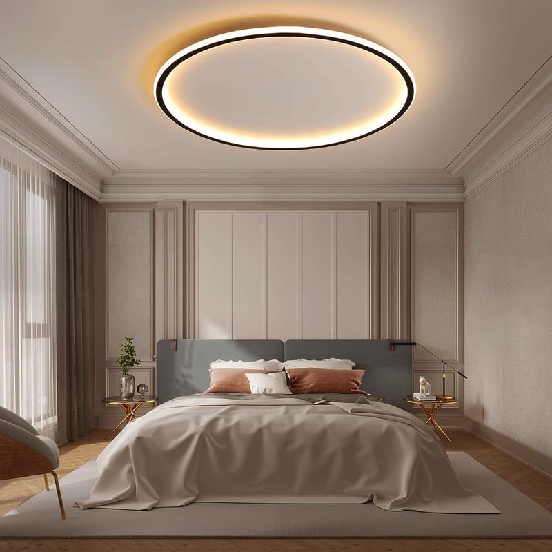 MOONSEA Fekete LED Mennyezeti Lámpa 41,5 cm - Távirányítós, Fényerőszabályozható, 28W, 3000K-6000K Állítható Színhőmérséklet, Hálószobába, K