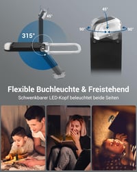 DEWENWILS Újratölthető Olvasólámpa Könyvcsipesszel - Borostyán Fény Kék Fény Szűrővel, 4 Fényerősség, USB Tölthető, Könnyű Hordozható Könyvj 4