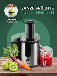 Twinzee 850W Gyümölcs- és Zöldségprés - Elektromos Gyümölcsfacsaró 2 Sebességfokozattal és Nagy Adagolónyílással (75mm) - Gyümölcslé Készítő 2