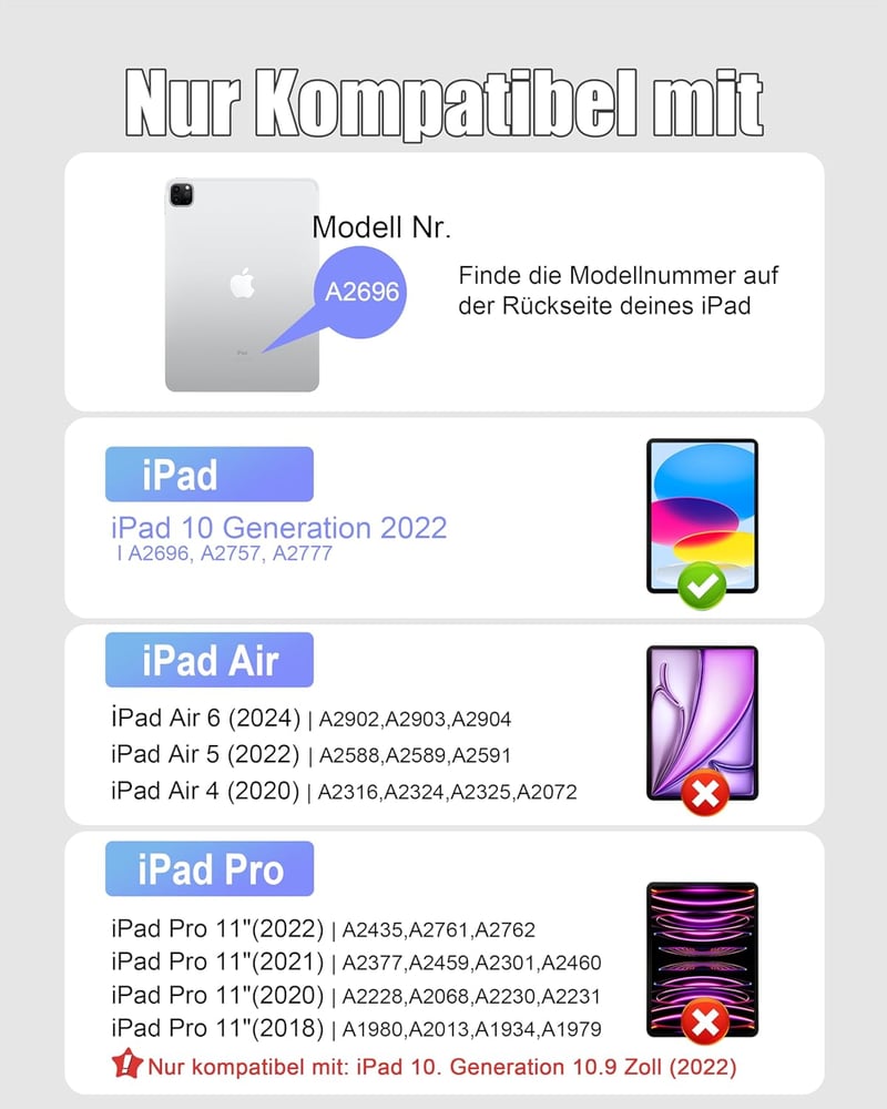 Nuflaz Mágneses Billentyűzet Tok iPad 10. Generációhoz (10.9") és iPad 11" - RGB Háttérvilágítás, Érintőpad, Toll Tartó, Szürke