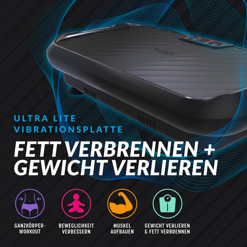 Bluefin Fitness UltraLite Vibrációs Tréner - Otthoni Edzőgép 200W Motorral, 99 Intenzitási Szint, LCD Kijelző, Kompakt Fekete Testformáló - A Ultra Slim