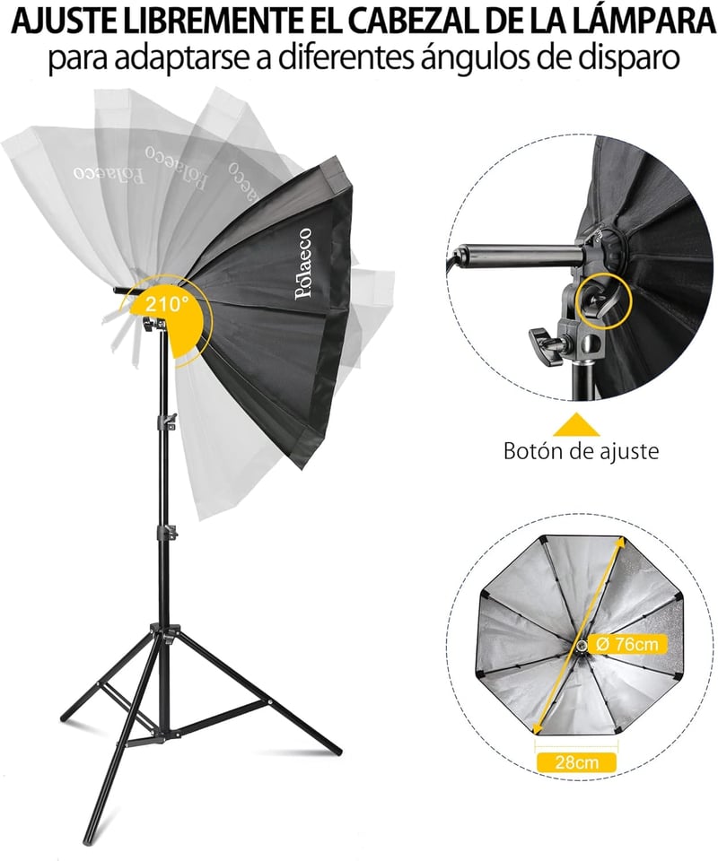 Potaeco Stúdió Világítás Szett 2db Oktogon Softbox LED 150W Távirányítóval Állítható Állvánnyal Fotózáshoz Videózáshoz