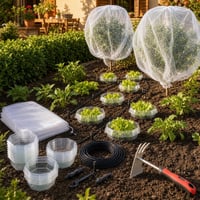Pachet Grădină Eficientă: 20x inele anti-melci + irigare prin picurare + plasă insecte + sapă 1