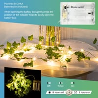 HUIYOU LED Tündérfény Műborostyán Girlanddal - 2m, 20 LED, Meleg Fehér, Időzítővel, Elemes - Beltéri Dekoráció Esküvőre, Partikra 3