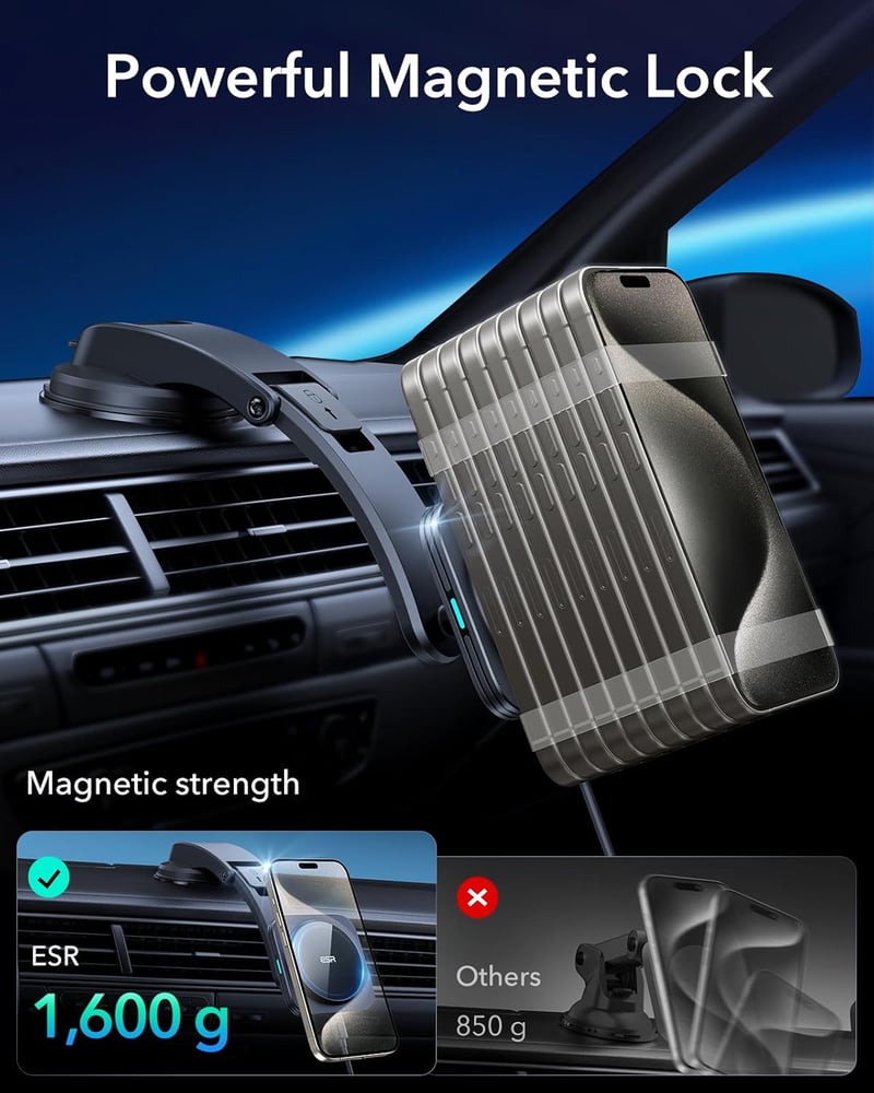 ESR HaloLock mágneses autós vezeték nélküli töltő iPhone 15/14/13/12 sorozathoz, fekete