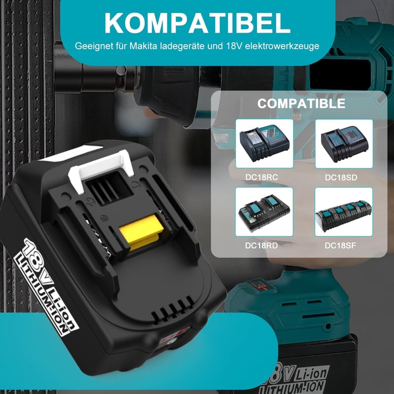 Energup 18V 8000mAh Li-ion Akkumulátor Csomag (2db) - Kompatibilis Makita BL1860B BL1850 BL1840 BL1830 Szerszámokkal - LED Töltésjelzővel