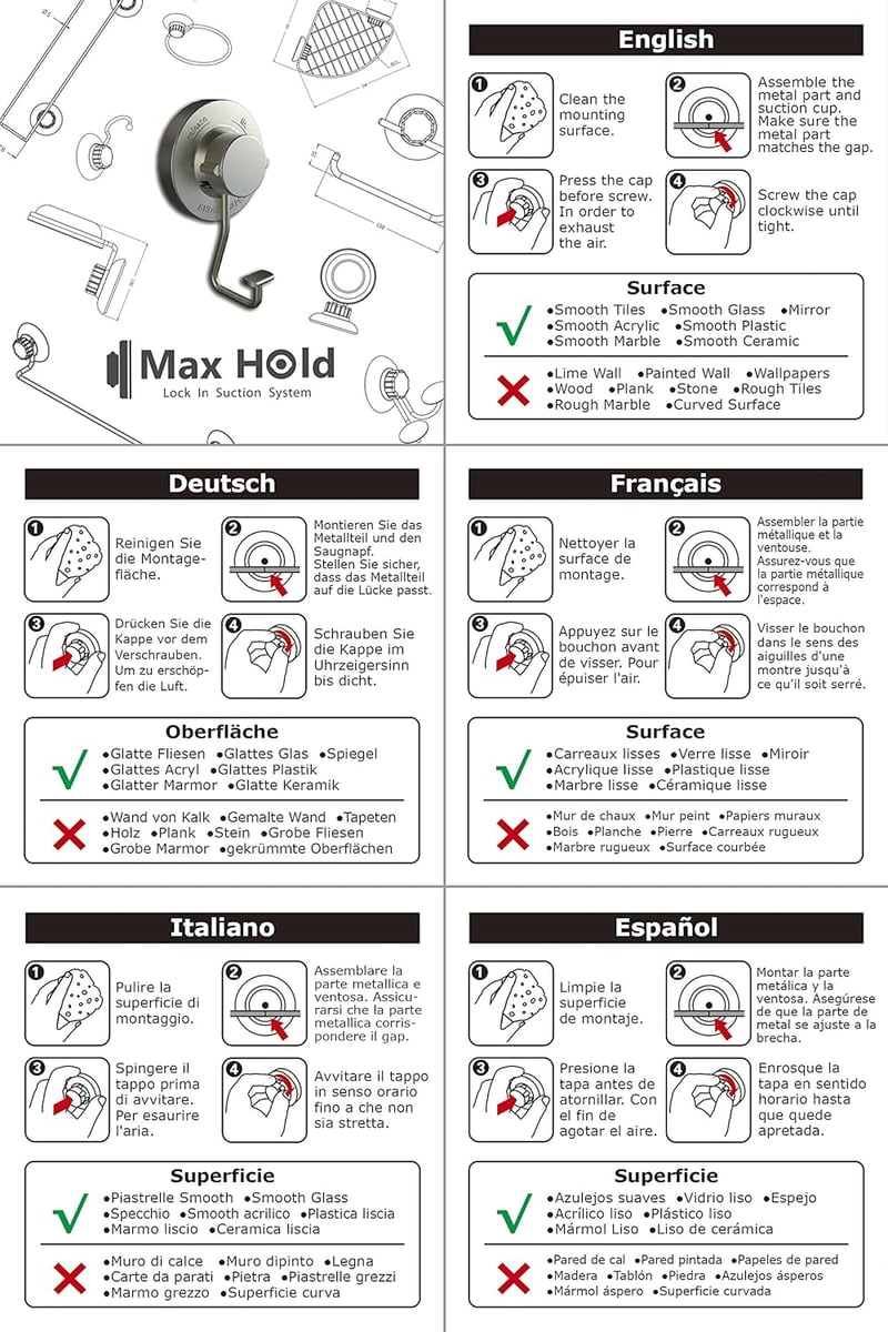 MaxHold Fúrás Nélküli WC-Papír Tartó - Tapadókorongos Vákuum Rendszer - Rozsdamentes Acél - 10 kg Teherbírás - Fürdőszobába és Konyhába