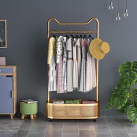 ihomemore Fém Ruhaállvány Tárolópolccal - Fekete-Arany Minimál Stílusú Álló Ruhatartó Ruháknak, Kabátoknak, Szoknyáknak, Ingeknek 3