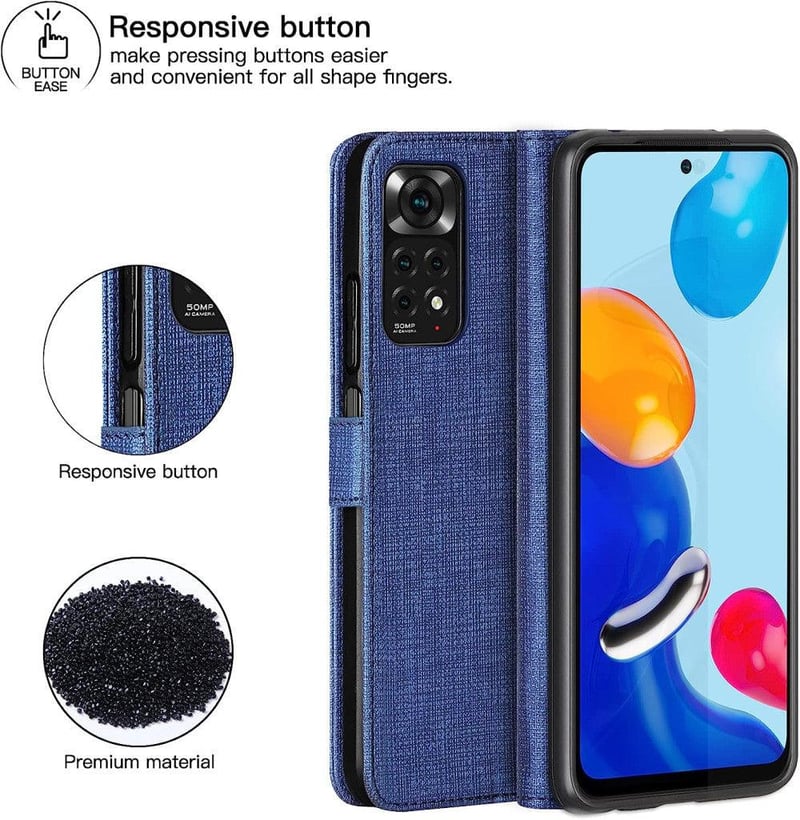Xiaomi Redmi Note 11 Mágneses Vászon Pénztárcatok - Sötétkék
