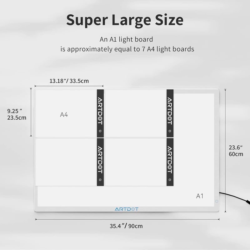 ARTDOT A1 Világító Tábla 5D Gyémántfestéshez - Állítható Fényerősségű LED Panel Gyémánt Mozaik Készítéshez (90x60cm) - 04-A1