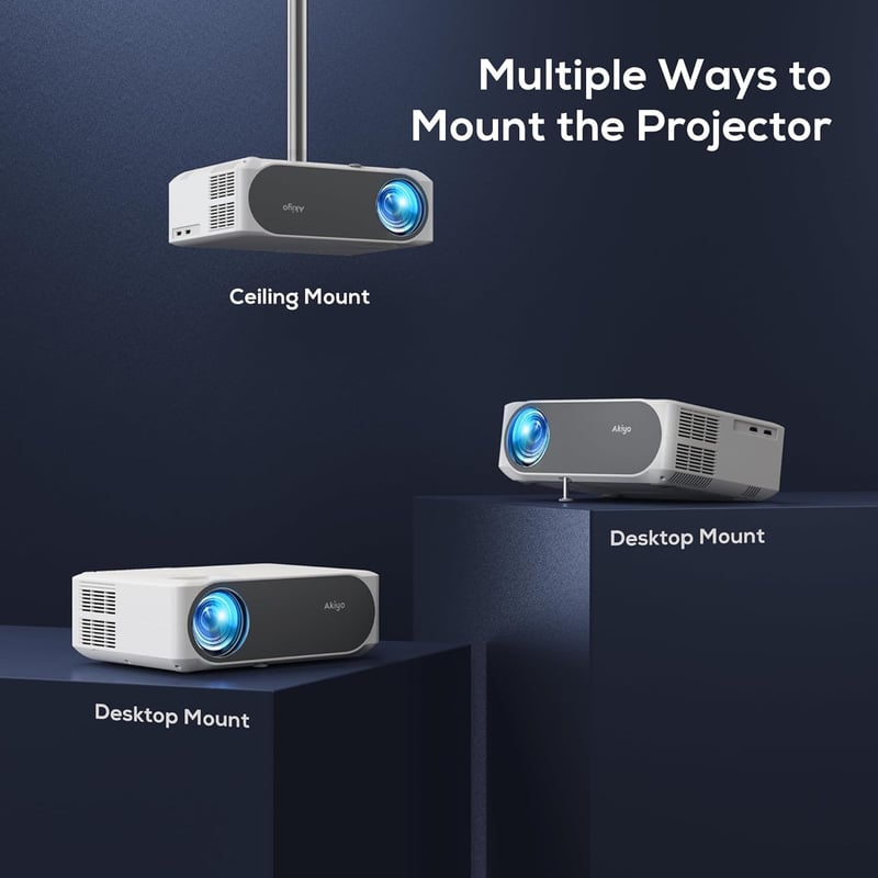 AKIYO O8 Full HD 1080P Projektor 20000 Lumen 5G WiFi Bluetooth 4K Támogatással, 300 Colos Kijelzővel és Porvédő Hálóval, TV Kompatibilis