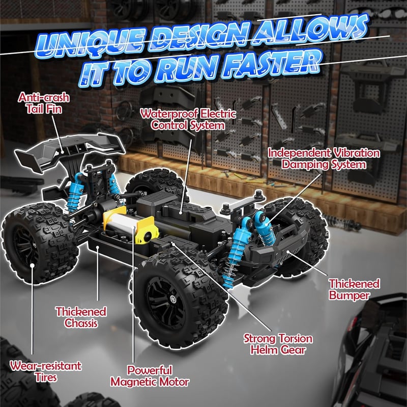 Kizeefun 40 km/h-s távirányítós autó, 1:18 offroad buggy LED fényekkel