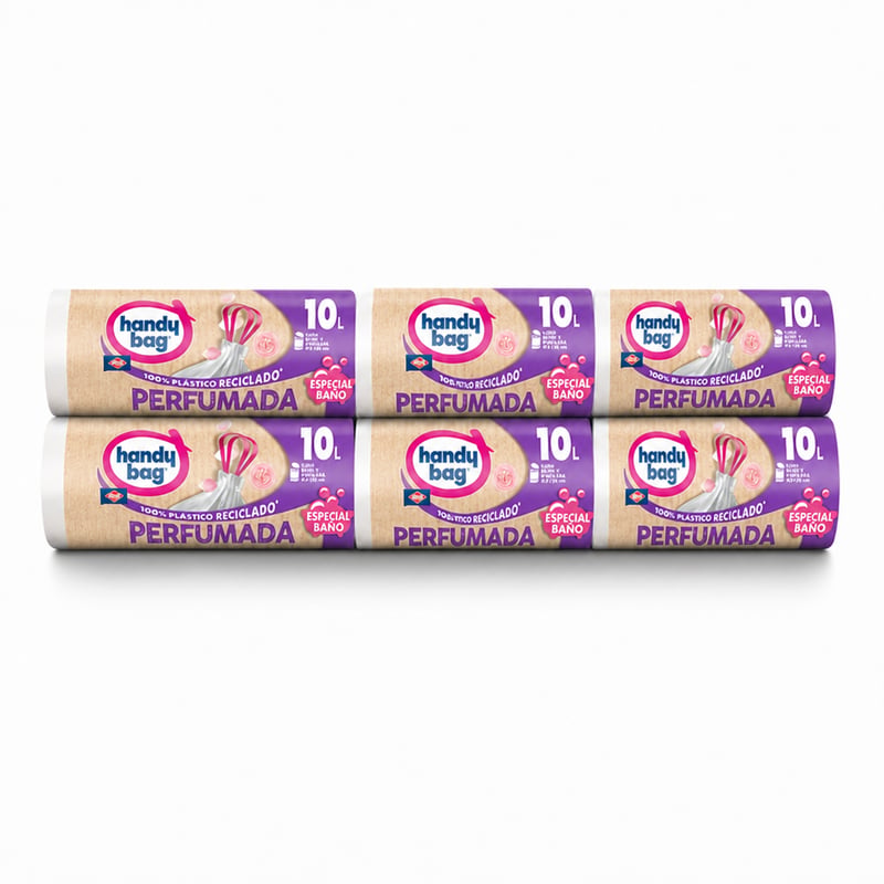 Handy Bag Illatosított Fürdőszobai Szemeteszsák 10 L, 45x45 cm, 100% Újrahasznosított Műanyag, Erős Csepegésmentes Zsák Kis Szemétládákhoz — 8 db-os szett
