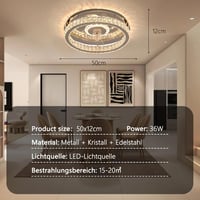 MiiR Modern LED Mennyezeti Ventilátor Kristály Lámpatesttel - 36W, Távirányítós, 6 Sebességes, Csendes, Időzíthető - Hálószobába, Nappaliba, 3