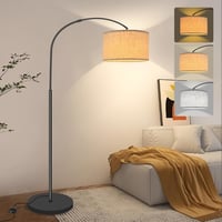 Fortand Ívelt Állólámpa - 12W LED E27 Lámpa 3 Színhőmérséklettel, Modern Olvasólámpa Bézs Lenvászon Ernyővel, Lábkapcsolós Retro Dizájn Napp 1