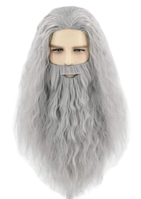 Topcosplay Varázsló Paróka és Szakáll Szett - Szürke/Fehér Hőálló Műhaj Gandalf Jelmez Farsangra, Halloweenre - Állítható Méret 54-60 cm 1