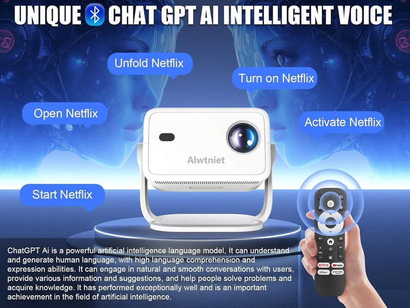 Alwtniet L018 NTV Android 13 Projektor 4K Netflix Támogatással, 400 ANSI Fényerő, WiFi, Bluetooth, Autofókusz, Hordozható Házimozi Vetítő Ha