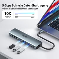 Acer 7-in-1 USB-C Hub - 4K HDMI, 2x USB 3.0, 100W PD, SD/TF Kártyaolvasó, Alumínium Dokkoló iPhone 15/16, MacBook, iPad Pro/Air 4